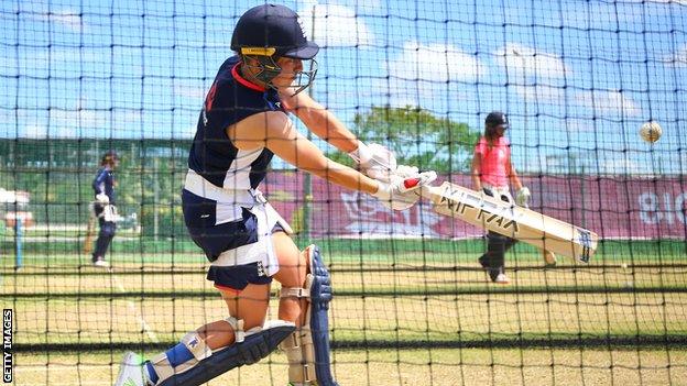 England's Danielle Hazell hits out in the nets