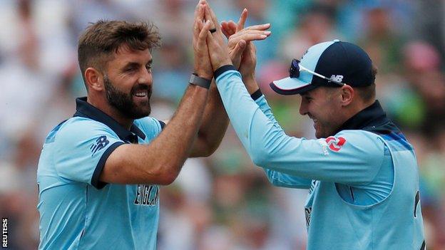 England's Liam Plunkett celebrates taking a wicket