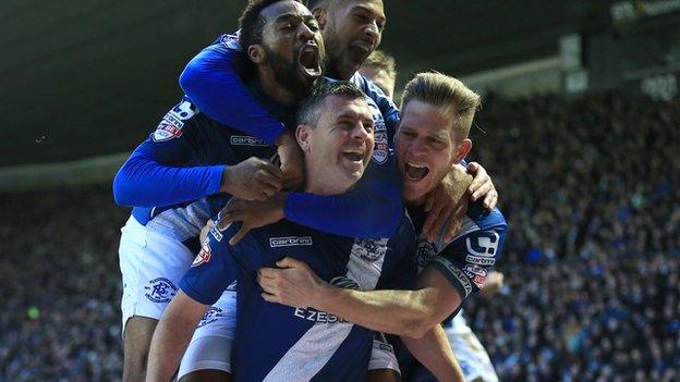 Paul Robinson celebrates Birmingham City's opening goal in the 3-0 win at Derby