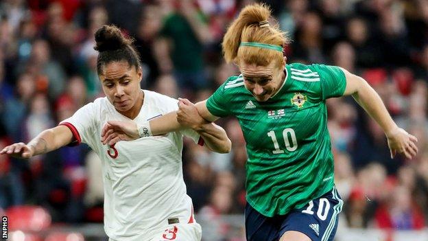 Northern Ireland's Rachel Furness in action against England at Euro 2022