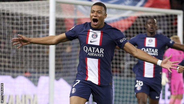 Kylian Mbappe celebrating a goal for PSG