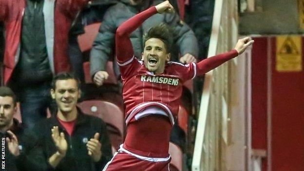 Middlesbrough's Gaston Ramirez celebrates his goal against Wolves