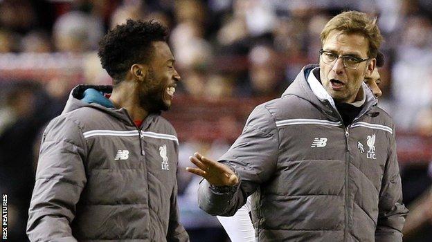 Daniel Sturridge with his Liverpool manager Jurgen Klopp