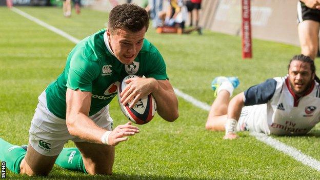 Ireland winger Jacob Stockdale scored a try on his international debut