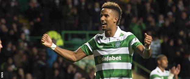 Scott Sinclair celebrates his second goal for Celtic