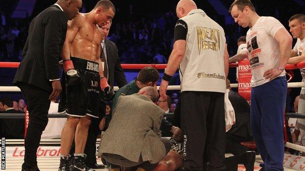 Medics attend to Nick Blackwell after his fight with Chris Eubank Jr