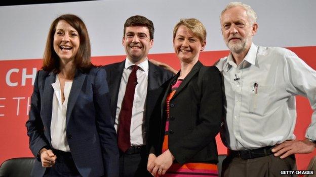 Liz Kendall, Andy Burnham, Yvette Cooper and Jeremy Corbyn