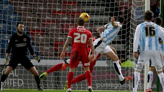 Mark Hudson scores Huddersfield's first goal