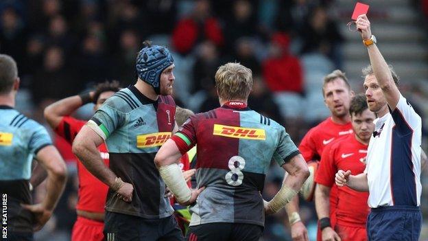 Renaldo Bothma was shown a red card by referee Wayne Barnes in the 28th minute at The Stoop