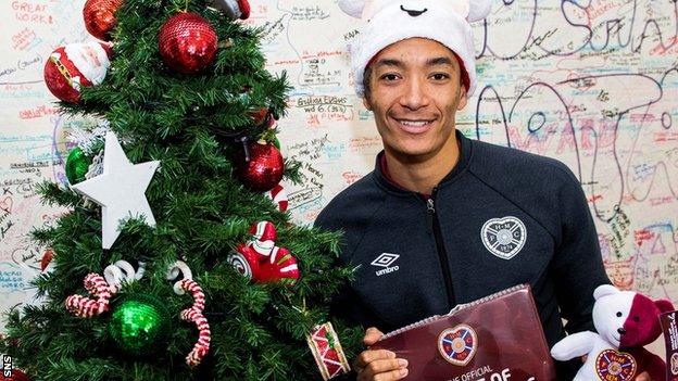 Sean Clare and his Hearts team-mates made a Christmas visit to the Royal Hospital for Sick Children in Edinburgh on Thursday