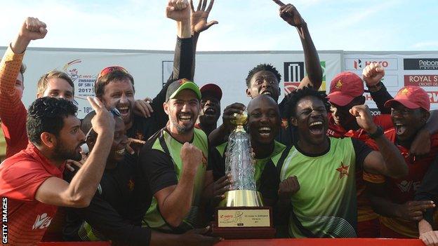 Zimbabwe with the one-day series trophy