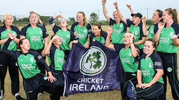 Ireland celebrate winning the Women's World T20 Qualifier tournament in Bangkok last year