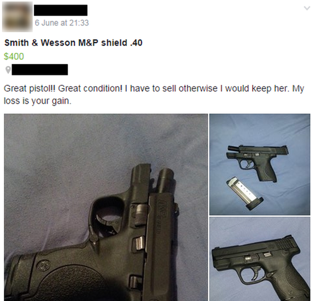 Pistol for sale on a Florida based gun trading Facebook page.