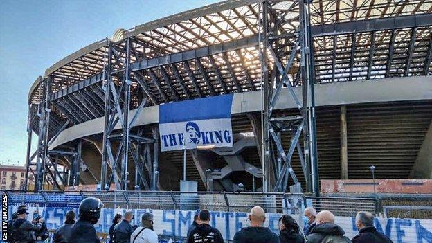 Fans gather to pay tribute to Diego Maradona at Napoli's stadium