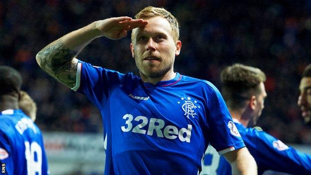 Rangers scorer Scott Arfield celebrates