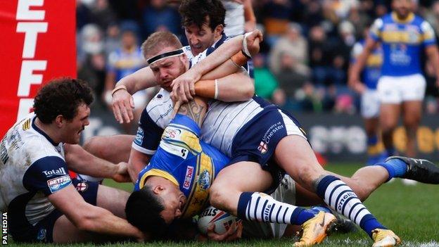 Leeds' New Zealand forward Zane Tetevano scored the first of the Rhinos' three tries at Headingley