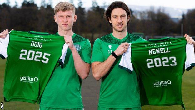 Hibernian defender Josh Doig and midfielder Joe Newell