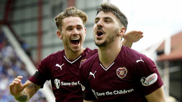 Hearts' Sam Nicholson and Callum Paterson celebrate