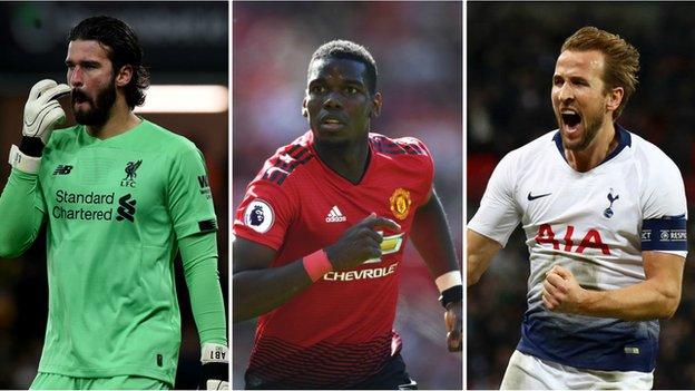 Alisson, Paul Pogba and Harry Kane