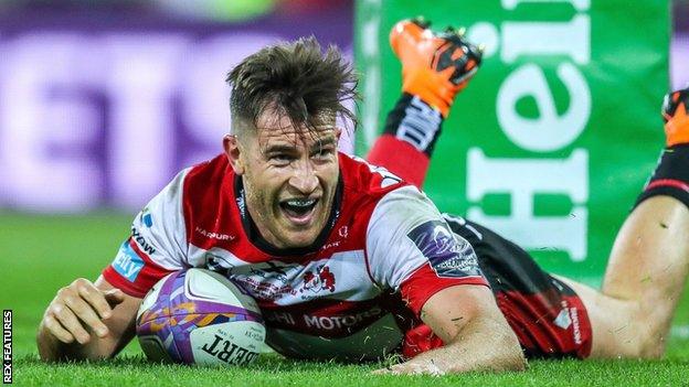 Mark Atkinson celebrates scoring for Gloucester