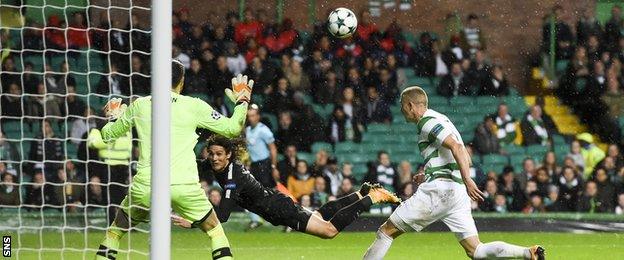 Edinson Cavani scores against Celtic