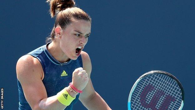 Maria Sakkari celebrates winning at the Miami Open