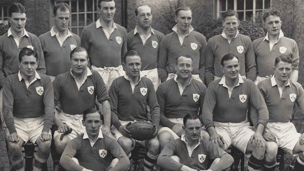 Blair Mayne (back row, third from right) lines up for Ireland against England in February 1938