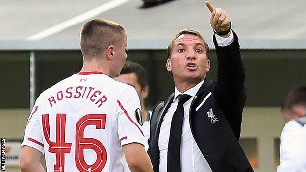 Jordan Rossiter and Brendan Rodgers on the Liverpool touchline