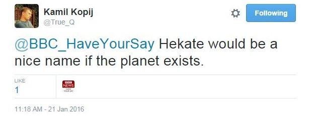 Hekate would be a nice name if the planet exists