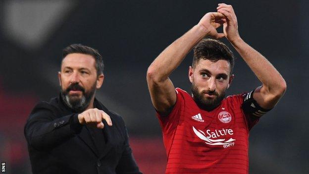 Aberdeen manager Derek McInnes points to Graeme Shinnie's contribution