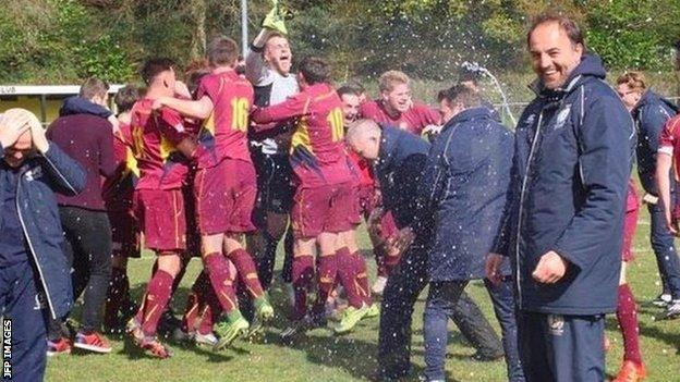 Christian Edwards with Cardiff Met celebrating promotion