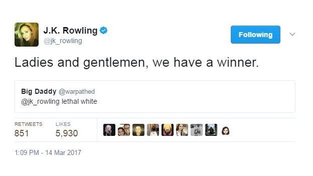 JK Rowling tweets: "Ladies and gentlemen, we have a winner."