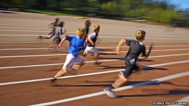 Children on running track