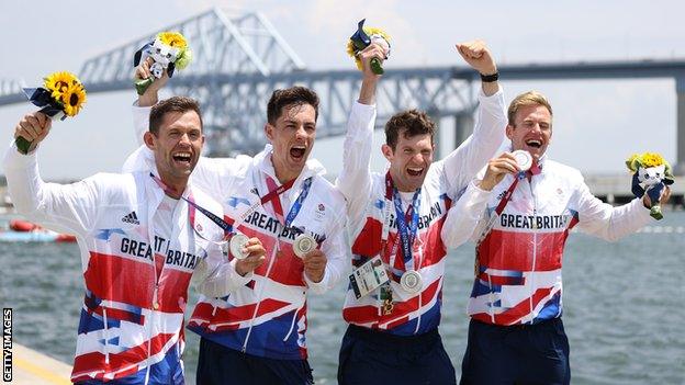 Jack Beaumont, Angus Groom, Tom Barras and Harry Leask celebrate winning Olympic silver