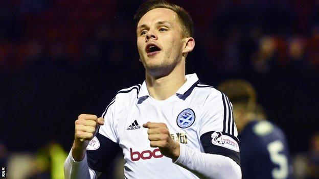 Ayr United's Lawrence Shankland celebrates scoring