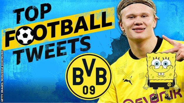 Top Football Tweets: cut-out of Erling Haaland and Spongebob Squarepants