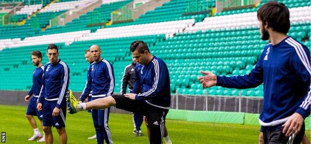 Qarabag players training at Celtic Park