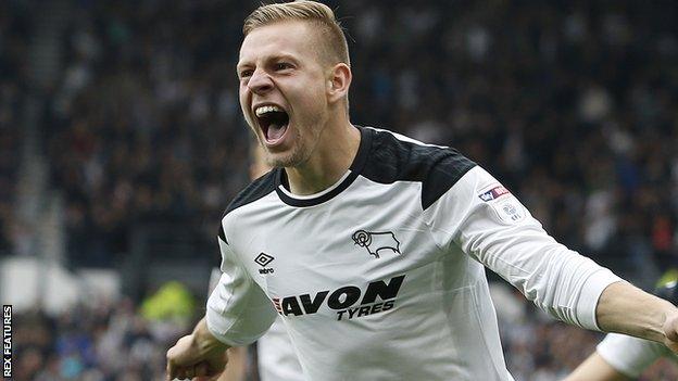 Matej Vydra in action for Derby County