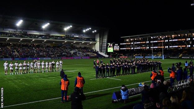 Players from Worcester, Bristol and Jack Jeffery's club Evesham joined on the pitch for a minute's applause on Friday night