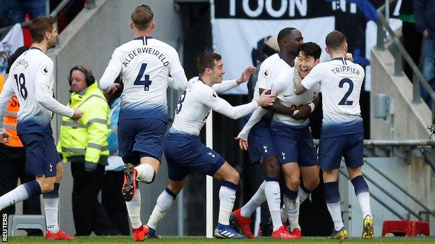 Son Heung-min celebrates his winning goal for Tottenham against Newcastle