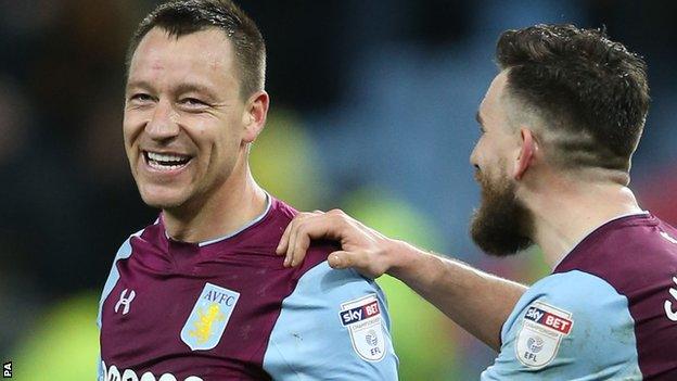 Aston Villa's John Terry and Robert Snodgrass celebrates Saturday's win over Wolves