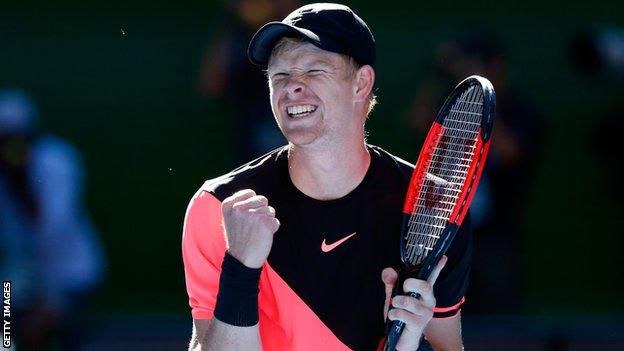 Kyle Edmund celebrates after reaching the semi-finals of the Australian Open