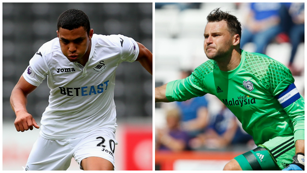 Swansea City winger Jefferson Montero and Cardiff City goalkeeper David Marshall