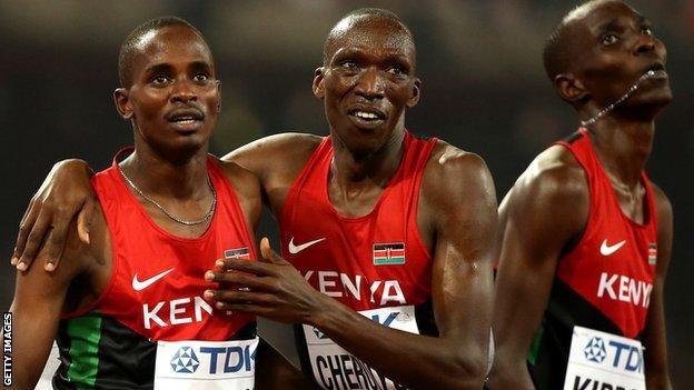 Asbel Kiprop and Elijah Motonei Manangoi of Kenya at the 2015 World Championships