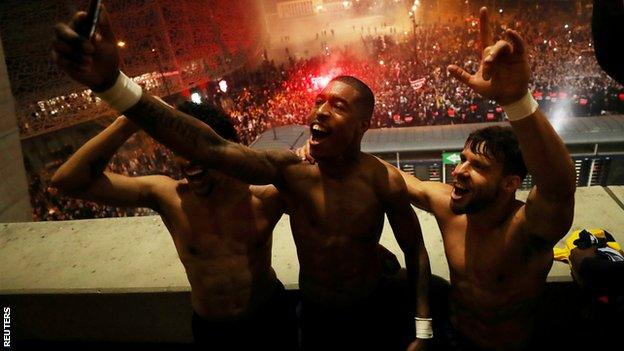 Paris St-Germain Presnel Kimpembe (centre) Juan Bernat (right) and Marquinhos (left)