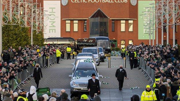 Fans sang the Celtic Song as the funeral cortege travelled down the Celtic Way