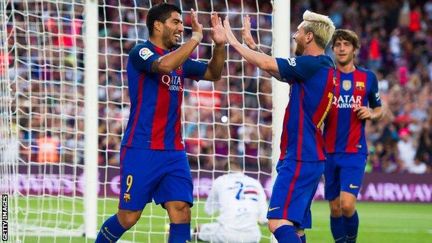 Luis Suarez and Lionel Messi are expected to face Celtic on Tuesday