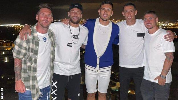 Messi on holiday this month with PSG's Neymar, Paredes, Di Maria and Verratti