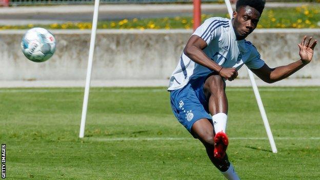 Alphonso Davies during training at Bayern Munich