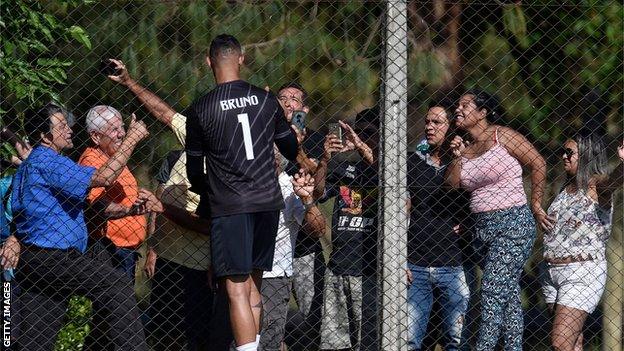 Bruno, pictured before a match for Pocos de Caldas in October 2019, at a lower regional level of Brazilian football